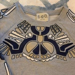 Sea NY Embroidered Grey Sweatshirt Pullover Crew